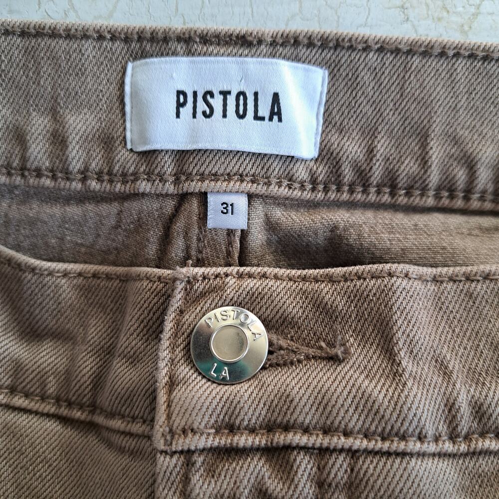 Pistola Kyra High Rise Cropped Barrel Leg Jeans Sz 31 Tannin Brown Bowed - Picture 6 of 12
